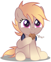 Size: 2868x3488 | Tagged: safe, artist:strategypony, oc, oc only, oc:cookie malou, earth pony, pony, cookie, cute, earth pony oc, eating, female, filly, foal, food, gradient mane, headphones, high res, hoof hold, looking up, mare, nom, simple background, solo, transparent background