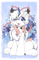 Size: 1185x1806 | Tagged: safe, artist:焰心fireworks, oc, oc only, oc:yilo, pony, unicorn, :p, female, horn, mare, one eye closed, sitting, solo, tongue out, unicorn oc