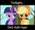 Size: 1280x1100 | Tagged: safe, edit, edited screencap, screencap, applejack, twilight sparkle, earth pony, pony, unicorn, g4, my little pony: friendship is magic, secret of my excess, angry, caption, cowboy hat, duo, fake moustache, female, hat, image macro, leaf, leaf moustache, looking at you, mare, text, unicorn twilight