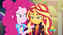 Size: 1920x1074 | Tagged: safe, screencap, pinkie pie, sunset shimmer, human, equestria girls, equestria girls specials, g4, my little pony equestria girls: better together, my little pony equestria girls: sunset's backstage pass, music festival outfit