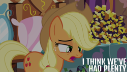 Size: 1920x1080 | Tagged: safe, edit, edited screencap, editor:quoterific, screencap, applejack, earth pony, pony, g4, maud pie (episode), applejack's hat, cowboy hat, hat, solo, stetson