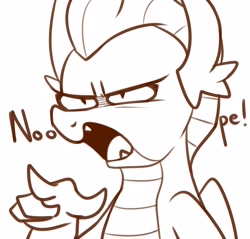 Size: 2305x2206 | Tagged: safe, artist:maren, smolder, dragon, g4, 2019, angry, bust, female, high res, monochrome, narrowed eyes, nope, old art, open mouth, pointing, solo