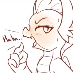 Size: 2400x2400 | Tagged: safe, artist:maren, smolder, dragon, g4, 2019, blushing, bust, female, high res, looking away, old art, open mouth, pointing, profile, solo, sweat, sweatdrop