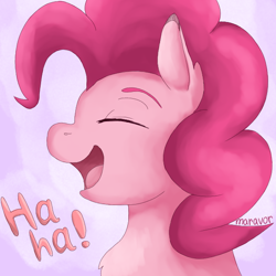 Size: 600x600 | Tagged: safe, artist:maravor, pinkie pie, earth pony, pony, dialogue, eyes closed, female, laughing, solo