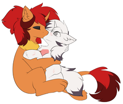 Size: 2644x2227 | Tagged: source needed, safe, artist:beardie, oc, oc:polina star, oc:yiazmat, dracony, dragon, hybrid, pony, unicorn, chest fluff, couple, female, french kiss, high res, horn, hybrid oc, kiss on the lips, kissing, male, paws, ship:polinazmat, shipping, simple background, transparent background, unicorn oc