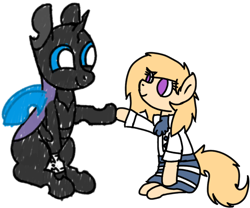 Size: 1798x1497 | Tagged: safe, artist:symphonydawn3, artist:theunidentifiedchangeling, oc, oc:[unidentified], changeling, earth pony, pony, 2023 community collab, derpibooru community collaboration, armband, changeling oc, duo, earth pony oc, female, horn, male, simple background, transparent background, wings