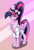 Size: 1612x2377 | Tagged: safe, artist:alcor, twilight sparkle, alicorn, pony, g4, alternate hairstyle, clothes, goggles, lab coat, long neck, ponytail, solo, sternocleidomastoid, twilight sparkle (alicorn)