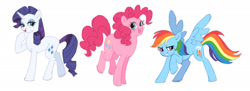 Size: 2047x746 | Tagged: safe, artist:cabinetkillerz, pinkie pie, rainbow dash, rarity, earth pony, pegasus, pony, unicorn, g4, :p, female, simple background, tongue out, trio, white background