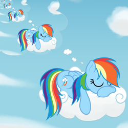 Size: 2000x2000 | Tagged: safe, artist:nitei, rainbow dash, pegasus, pony, g4, atg 2022, cloud, cute, dashabetes, dream, droste effect, eyes closed, female, high res, inception, lying down, mare, newbie artist training grounds, on a cloud, prone, recursion, show accurate, sleeping, sleeping on a cloud, sleepydash, solo, thought bubble