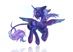 Size: 7016x4961 | Tagged: safe, artist:kisullkaart, princess luna, alicorn, pony, g4, blue, butt, colors, commissions open, concave belly, cute, female, horn, nightmare night, plot, reflection, render, shy, simple background, slender, solo, thin, underhoof, white background, wings
