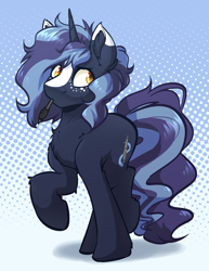Size: 2256x2928 | Tagged: safe, artist:witchtaunter, oc, oc:witching hour, pony, unicorn, chest fluff, ear fluff, freckles, high res, horn, shoulder fluff, simple background, solo, stylus, unicorn oc, yellow eyes