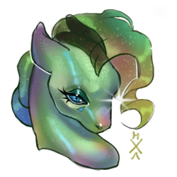 Size: 1000x1000 | Tagged: safe, artist:kisullkaart, pony, art, bust, commission, female, green, portrait, shy, simple background, solo, white background