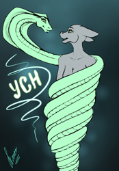 Size: 1640x2360 | Tagged: safe, artist:stirren, snake, anthro, coils, commission, hypnosis, hypnotized, solo, swirly eyes, tail, tail wrap, wrapped up, wrapping, your character here