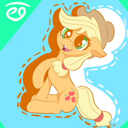 Size: 2000x2000 | Tagged: safe, artist:papacruda09, applejack, earth pony, pony, g4, adorable face, applejack's hat, cowboy hat, cute, female, hat, high res, looking at you, mare, simple background, sitting, solo