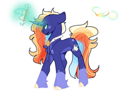 Size: 1280x973 | Tagged: safe, artist:420bees, oc, oc only, pony, unicorn, bolo tie, cloven hooves, glowing, glowing horn, hat, horn, levitation, magic, offspring, parent:big macintosh, parent:trixie, parents:trixmac, simple background, solo, telekinesis, transparent background, unicorn oc