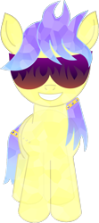 Size: 604x1359 | Tagged: safe, artist:pwnypony db, oc, oc only, crystal pony, 2023 community collab, derpibooru community collaboration, blue hair, crystal pony oc, gradient mane, hairband, purple hair, semi-transparent, simple background, smiling, solo, sunglasses, transparent background