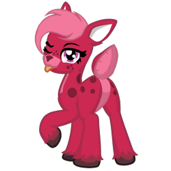 Size: 1200x1200 | Tagged: safe, artist:antonsfms, oc, oc only, oc:rosaline the deer, deer, deer pony, original species, pony, 2023 community collab, derpibooru community collaboration, butt, deer oc, doe, female, looking at you, non-pony oc, one eye closed, plot, raised hoof, simple background, solo, tongue out, transparent background