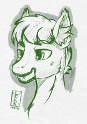 Size: 734x1046 | Tagged: safe, artist:levinerex, oc, oc only, bat pony, pony, bust, ear fluff, facial hair, fangs, manga style, monochrome, portrait, sketch, solo