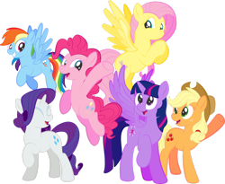 Size: 1920x1573 | Tagged: safe, alternate version, artist:alexdti, applejack, fluttershy, pinkie pie, rainbow dash, rarity, twilight sparkle, alicorn, pony, g4, mane six, simple background, transparent background, twilight sparkle (alicorn)