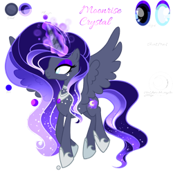 Size: 2048x2048 | Tagged: safe, artist:harmonyvitality-yt, oc, oc only, oc:moonrise nebula crystal, alicorn, pony, alicorn oc, base used, ethereal mane, female, high res, hoof shoes, horn, mare, offspring, parent:king sombra, parent:princess luna, parents:lumbra, peytral, princess shoes, simple background, solo, spread wings, starry mane, story included, transparent background, wings