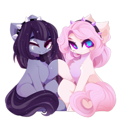 Size: 1721x1705 | Tagged: safe, artist:kisselmr, artist:xsatanielx, derpibooru exclusive, oc, oc only, oc:violet love, oc:violet moonlight, earth pony, pony, 2023 community collab, derpibooru community collaboration, duo, earth pony oc, female, simple background, transparent background