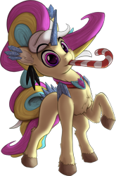 Size: 975x1477 | Tagged: safe, artist:calena, oc, oc only, oc:trinity deblanc (new), pony, unicorn, 2023 community collab, derpibooru community collaboration, candy, candy cane, crystal, crystal horn, cute, food, horn, jewelry, looking at you, multicolored hair, raised hoof, simple background, solo, transparent background, unicorn oc