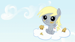Size: 1920x1080 | Tagged: safe, artist:grobisam, artist:jitterbugjive, artist:obisam, derpy hooves, pegasus, pony, g4, 2013, animated, baby, baby pony, bronybait, chibi, cloud, cloudy, cute, daaaaaaaaaaaw, derpabetes, diaper, downloadable, female, filly, foal, food, hnnng, it came from youtube, link in description, messy eating, muffin, nostalgia, sitting, smiling, solo, sound, that pony sure does love muffins, underp, weapons-grade cute, webm, youtube, youtube link