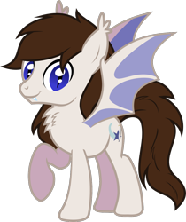 Size: 1030x1228 | Tagged: safe, artist:lightningbolt, derpibooru exclusive, oc, oc only, oc:aero soarer, bat pony, pony, 2023 community collab, derpibooru community collaboration, g4, .svg available, bat pony oc, chest fluff, ear fluff, fangs, looking at you, male, raised hoof, show accurate, simple background, slit pupils, solo, spread wings, stallion, standing, svg, tail, transparent background, vector, wings