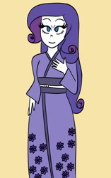 Size: 708x1128 | Tagged: safe, artist:gusluver, rarity, human, equestria girls, g4, clothes, female, hand on breasts, hand on chest, kimono (clothing), simple background, solo