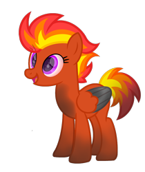 Size: 1510x1801 | Tagged: safe, artist:ponkus, oc, oc only, oc:tinderbox, pegasus, pony, 2023 community collab, derpibooru community collaboration, ash, colored wings, fiery mane, fiery tail, grey feathers, magenta eyes, mohawk, pegasus oc, short tail, show accurate, simple background, solo, soot, tail, transparent background, two toned wings, wings