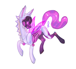 Size: 7060x6460 | Tagged: safe, artist:kisullkaart, oc, oc only, pegasus, pony, robot, robot pony, bubble, concave belly, cyberpunk, pink, shy, simple background, skinny, slender, solo, sternocleidomastoid, thin, white background