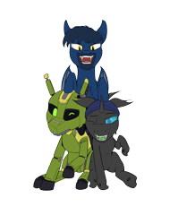 Size: 1988x2494 | Tagged: safe, artist:apuljack, oc, oc:atin nyamic, bat pony, changeling, robot, bat pony oc, beard, changeling oc, facial hair, fangs, simple background, transparent background