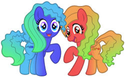Size: 2048x1280 | Tagged: safe, artist:favitwink, oc, oc only, oc:blue shift (favitwink), oc:red shift, pegasus, pony, 2023 community collab, derpibooru community collaboration, .svg available, :3, :d, colored wings, duo, duo female, eyes open, female, folded wings, full body, gradient mane, gradient tail, gradient wings, happy, looking at you, open mouth, open smile, pegasus oc, ponified, raised hoof, show accurate, shy, siblings, side by side, simple background, sisters, smiling, spread wings, standing, svg, tail, transparent background, twin sisters, twins, vector, wavy mane, wavy tail, wings