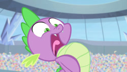 Size: 640x364 | Tagged: safe, edit, edited screencap, screencap, spike, equestria games (episode), g4, inhaling, puffed chest, solo