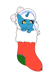 Size: 1431x2128 | Tagged: safe, artist:adoptishop, oc, oc only, oc:fleurbelle, alicorn, pony, alicorn oc, bow, christmas, christmas stocking, female, hair bow, holiday, horn, mare, simple background, smiling, solo, transparent background, wings, yellow eyes