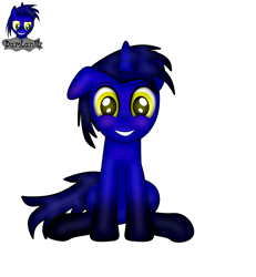 Size: 3840x4154 | Tagged: safe, artist:damlanil, oc, oc only, oc:damlanil, pony, unicorn, 2023 community collab, derpibooru community collaboration, blushing, floppy ears, front view, horn, male, show accurate, simple background, sitting, smiling, solo, stallion, transparent background, unicorn oc, vector