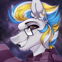 Size: 1500x1500 | Tagged: safe, artist:trickate, oc, oc only, oc:alan techard, pegasus, pony, clothes, facial hair, glasses, icon, male, pegasus oc, scarf, solo, striped scarf