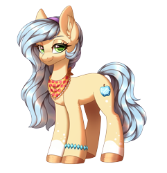 Size: 2215x2300 | Tagged: safe, artist:_ladybanshee_, oc, oc:rarijack, earth pony, pony, 2023 community collab, derpibooru community collaboration, clothes, commissioner:raritybro, ear fluff, earth pony oc, female, hairband, high res, hooves, jewelry, looking at you, magical lesbian spawn, mare, offspring, parent:applejack, parent:rarity, parents:rarijack, scarf, simple background, smiling, solo, transparent background