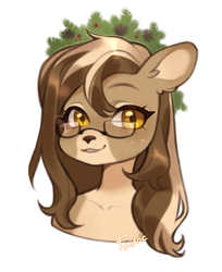 Size: 1275x1565 | Tagged: safe, artist:fedos, oc, oc only, oc:bubblegum kiss, deer, deer pony, original species, bust, female, glasses, simple background, solo, white background
