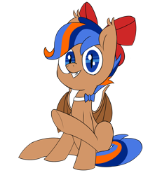 Size: 1250x1350 | Tagged: safe, artist:fakkajohan, derpibooru exclusive, oc, oc only, oc:fakka, oc:johan, bat pony, pony, 2023 community collab, derpibooru community collaboration, bat pony oc, bow, bowtie, hair bow, looking at you, male, simple background, sitting, solo, transparent background