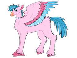Size: 1280x960 | Tagged: safe, artist:s0ftserve, oc, oc only, oc:twirly pearl, classical hippogriff, hippogriff, hybrid, body freckles, butt freckles, colored wings, freckles, interspecies offspring, magical lesbian spawn, male, multicolored wings, nonbinary, offspring, parent:pinkie pie, parent:princess skystar, parents:skypie, simple background, solo, transparent background, wings