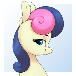 Size: 1375x1374 | Tagged: safe, artist:aquaticvibes, bon bon, sweetie drops, earth pony, pony, g4, adorabon, aside glance, bust, cute, female, happy, looking at you, mare, smiling, solo