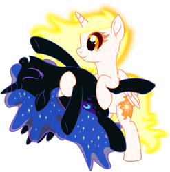 Size: 3782x3834 | Tagged: safe, artist:thatusualguy06, daybreaker, nightmare moon, alicorn, pony, .svg available, base used, duo, duo female, eyes closed, female, holding a pony, mare, siblings, simple background, sisters, svg, transparent background, vector