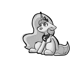 Size: 999x772 | Tagged: safe, artist:zutcha, princess luna, alicorn, pony, g4, :p, cute, female, floppy ears, grayscale, looking up, lunabetes, mare, monochrome, simple background, solo, tongue out, white background