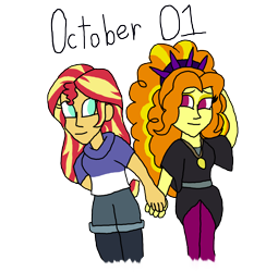 Size: 4000x4094 | Tagged: safe, artist:ktd1993, adagio dazzle, sunset shimmer, human, equestria girls, g4, spoiler:the owl house, amity blight, clothes, cosplay, costume, duo, female, holding hands, lesbian, lumity, luz noceda (the owl house), ship:sunsagio, shipping, simple background, spoilers for another series, the owl house, transparent background