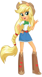 Size: 739x1350 | Tagged: safe, applejack, equestria girls, g4, applejack's hat, cowboy hat, equestria girls plus, female, full body, hand on hip, hat, long hair, looking at you, open mouth, open smile, simple background, smiling, smiling at you, solo, standing, transparent background, vector