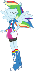 Size: 1024x2129 | Tagged: safe, artist:theshadowstone, rainbow dash, equestria girls, g4, clothes, cutie mark on clothes, eyes closed, full body, ponied up, simple background, smiling, solo, standing, transparent background, vector, wings