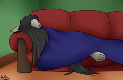 Size: 2322x1512 | Tagged: safe, artist:the-furry-railfan, octavia melody, earth pony, pony, g4, blanket, bleh, couch, cute, floppy ears, frog (hoof), living room, messy mane, sick, tavibetes, underhoof