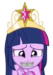 Size: 2110x2950 | Tagged: editor needed, safe, artist:fireluigi29, edit, twilight sparkle, alicorn, human, equestria girls, g4, bad edit, big crown thingy, element of magic, fall formal outfits, fetish, gag, high res, jewelry, regalia, simple background, solo, tape, tape gag, transparent background