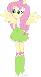 Size: 1024x1891 | Tagged: safe, artist:theshadowstone, fluttershy, equestria girls, g4, clothes, cutie mark on clothes, fluttershy's skirt, ponied up, simple background, skinny, skirt, solo, thin, transparent background, wings